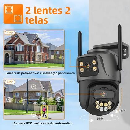 Imagem de Câmera IP WiFi Externa 15MP Com Três Lentes, Monitor De Vídeo HD De 8MP Com Detecção Humana Por IA,