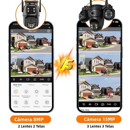 Imagem de Câmera IP WiFi Externa 15MP Com Três Lentes, Monitor De Vídeo HD De 8MP Com Detecção Humana Por IA,