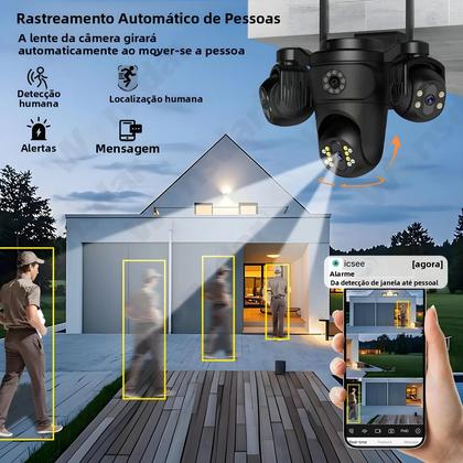 Imagem de Câmera IP WiFi Externa 15MP Com Três Lentes, Monitor De Vídeo HD De 8MP Com Detecção Humana Por IA,