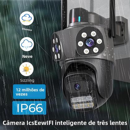 Imagem de Câmera IP WIFI PTZ De 12MP Para Exterior Com 3 Telas, Detecção Humana Por IA, À Prova D'água, Sem