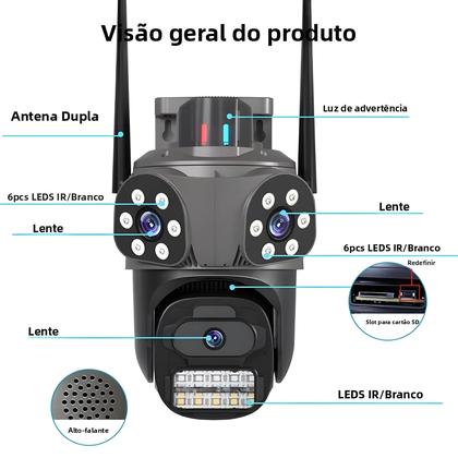 Imagem de Câmera IP WIFI PTZ De 12MP Para Exterior Com 3 Telas, Detecção Humana Por IA, À Prova D'água, Sem