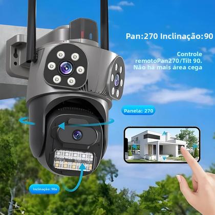 Imagem de Câmera IP WIFI PTZ De 12MP Para Exterior Com 3 Telas, Detecção Humana Por IA, À Prova D'água, Sem