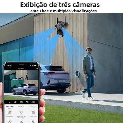 Imagem de Câmera IP WIFI PTZ De 12MP Para Exterior Com 3 Telas, Detecção Humana Por IA, À Prova D'água, Sem