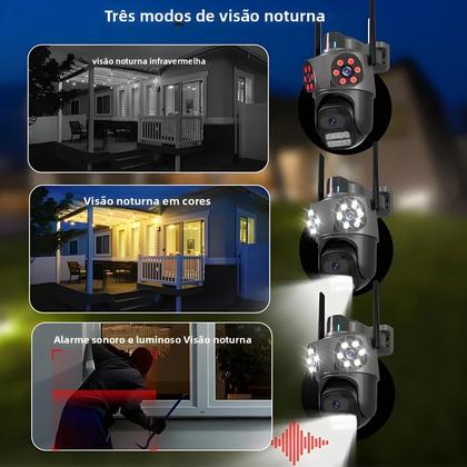 Imagem de Câmera IP WIFI PTZ De 12MP Para Exterior Com 3 Telas, Detecção Humana Por IA, À Prova D'água, Sem
