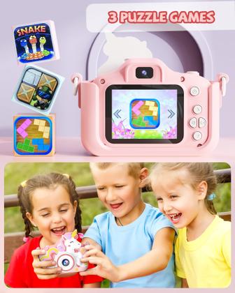 Imagem de Câmera Kikapabi Unicorn Kids Selfie 1080P com cartão SD de 32 GB 3-10y