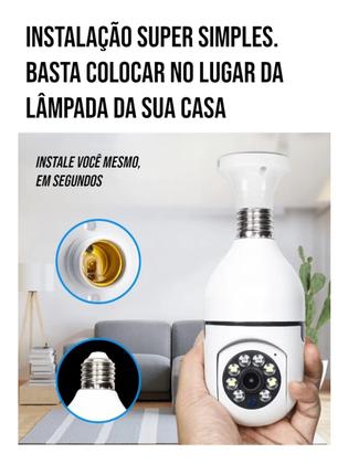 Imagem de Câmera Lâmpada IP 360 wifi áudio1080HD visão noturna Infra vermelho Audio Bidirecional a prova DAgua + Cartão de Memória