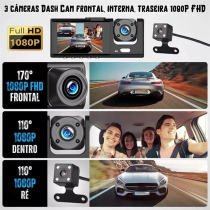 Imagem de Câmera Monitor Veicular Dupla Frontal e Interna Para Uber Full Hd 1080p