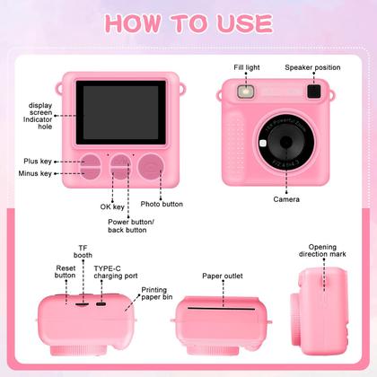 Imagem de Câmera para crianças Enerhamp Instant Print com cartão de 32 GB 1080p