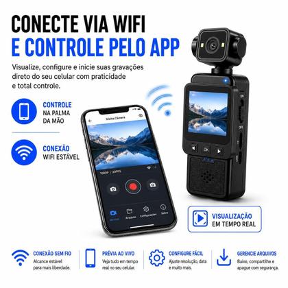 Imagem de Câmera Portátil 1080p WiFi com Lente 180 e Luz Frontal Dupla