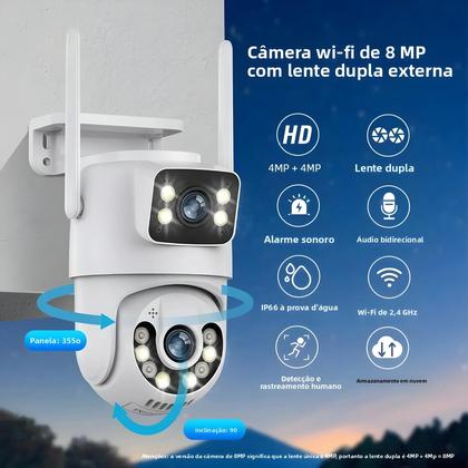 Imagem de Câmera PTZ Wifi Externa 4K 8MP Telas Duplas Detecção Humana Câmera IP De Lente Dupla Com App iCSee