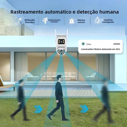 Imagem de Câmera PTZ Wifi Externa 4K 8MP Telas Duplas Detecção Humana Câmera IP De Lente Dupla Com App iCSee