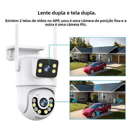 Imagem de Câmera PTZ Wifi Externa 4K 8MP Telas Duplas Detecção Humana Câmera IP De Lente Dupla Com App iCSee