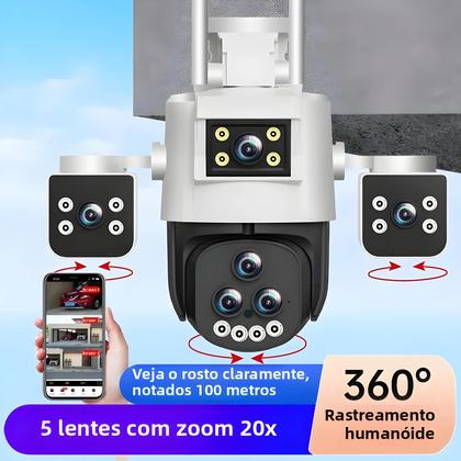 Imagem de Câmera PTZ WiFi Externa De 30MP Com Zoom De 20X, Cinco Lentes, Visão Noturna, Detecção De Movimento