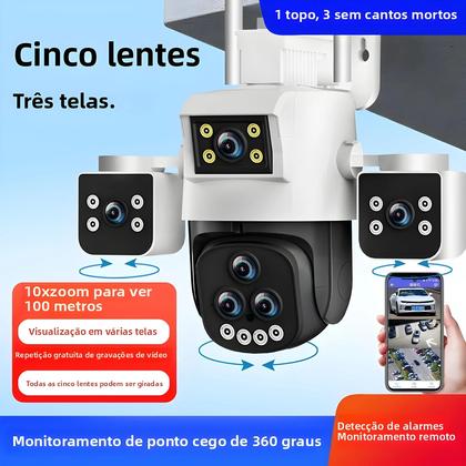 Imagem de Câmera PTZ WiFi Externa De 30MP Com Zoom De 20X, Cinco Lentes, Visão Noturna, Detecção De Movimento