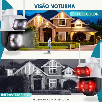 Imagem de Câmera Segurança Externa Lente Dupla Rastreamento A28 Visão Noturna Prova Dágua