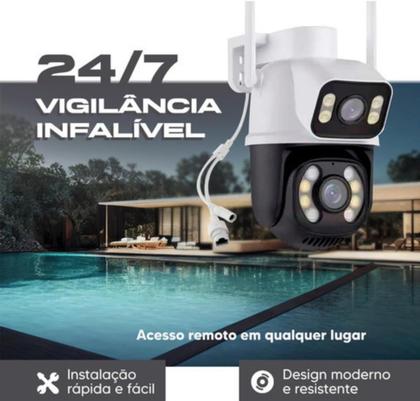 Imagem de Câmera Segurança Externa Lente Dupla Rastreamento A28 Visão Noturna Prova Dágua