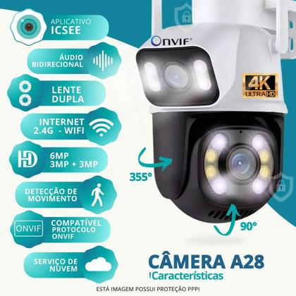 Imagem de Câmera Segurança Externa Lente Dupla Rastreamento A28 Visão Noturna Prova Dágua