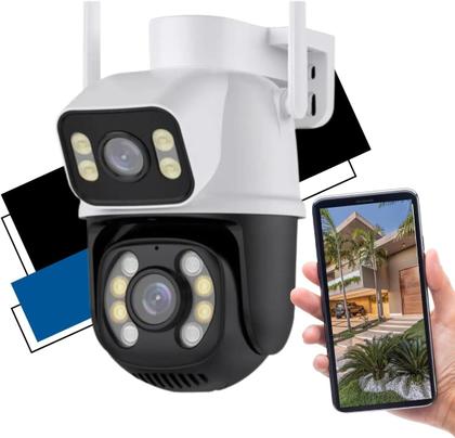 Imagem de Câmera Segurança Externa Lente Dupla Rastreamento A28 Visão Noturna Prova Dágua