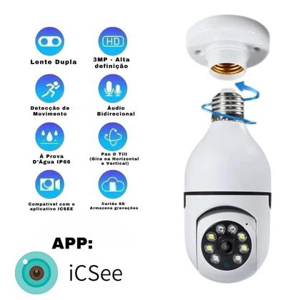 Imagem de Câmera Segurança Lâmpada Espiã Wi-Fi Visão Noturna E27 - App Icsee