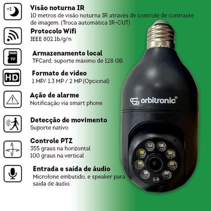 Imagem de Camera Segurança Panoramica Lampada Wifi Espia C/rastreio Preta Orbitronic