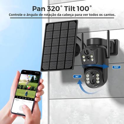 Imagem de Câmera Solar WiFi 4K HD Externa Com Lente Dupla 2K Vigilância Por Vídeo Sem Fio CCTV iCSee