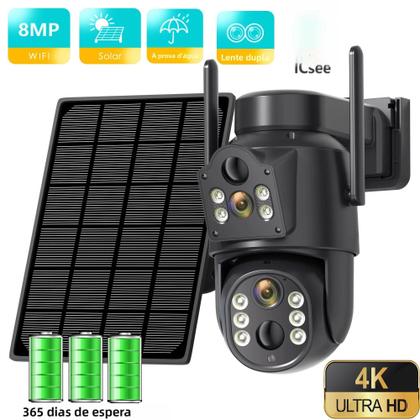 Imagem de Câmera Solar WiFi 4K HD Externa Com Lente Dupla 2K Vigilância Por Vídeo Sem Fio CCTV iCSee