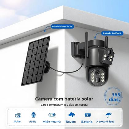 Imagem de Câmera Solar WiFi 4K HD Externa Com Lente Dupla 2K Vigilância Por Vídeo Sem Fio CCTV iCSee