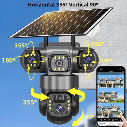 Imagem de Câmera Solar WiFi À Prova d'Água Para Exterior Com 3 Lentes 15MP Monitor De Vídeo IP PTZ