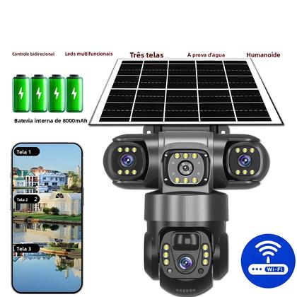 Imagem de Câmera Solar WiFi À Prova d'Água Para Exterior Com 3 Lentes 15MP Monitor De Vídeo IP PTZ