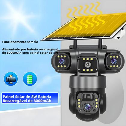 Imagem de Câmera Solar WiFi À Prova d'Água Para Exterior Com 3 Lentes 15MP Monitor De Vídeo IP PTZ