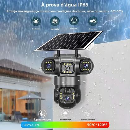 Imagem de Câmera Solar WiFi À Prova d'Água Para Exterior Com 3 Lentes 15MP Monitor De Vídeo IP PTZ