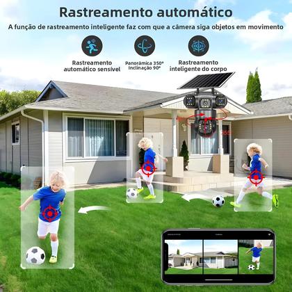 Imagem de Câmera Solar WiFi À Prova d'Água Para Exterior Com 3 Lentes 15MP Monitor De Vídeo IP PTZ