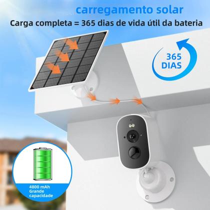 Imagem de Câmera Solar WiFi Externa 1080P Sem Fio Com Bateria, Alarme De Movimento PIR, Áudio Bidirecional E