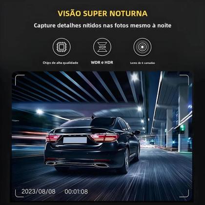 Imagem de Câmera Veicular 3 Canais 1080P com Visão Noturna, DVR e Gravação Frontal, Interna e Traseira