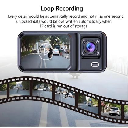 Imagem de Câmera Veicular 3 Canais 1080P com Visão Noturna, DVR e Gravação Frontal, Interna e Traseira