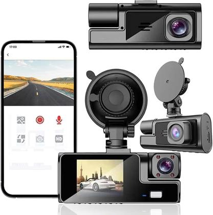 Imagem de Câmera Veicular Dash Carro COM WIFI Hd 1080p Visão Noturna Traseira Dianteira Interna
