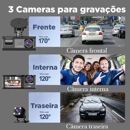 Imagem de Câmera Veicular Dash Carro COM WIFI Hd 1080p Visão Noturna Traseira Dianteira Interna