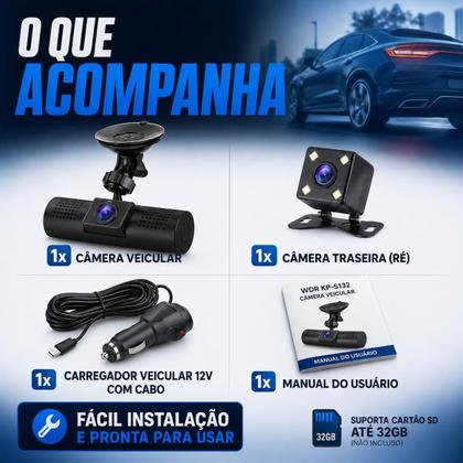 Imagem de Câmera Veicular DVR Full HD 1080P Frontal e Ré com Tela LCD 4 Polegadas