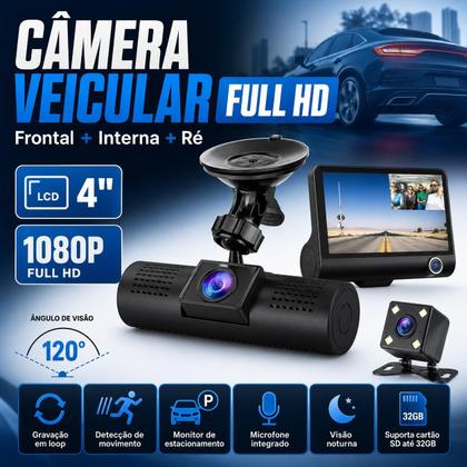 Imagem de Câmera Veicular DVR Full HD 1080P Frontal e Ré com Tela LCD 4 Polegadas