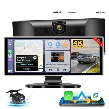 Imagem de Câmera Veicular Portátil 4K Com Tela Touch HD De 11,26”, Wireless CarPlay, Android Auto, Navegação