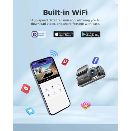 Imagem de Câmera Veicular WiFi 2K AZDOME M200 Com Controle De Voz Em Inglês, Visão Noturna, Sensor G E Monitor