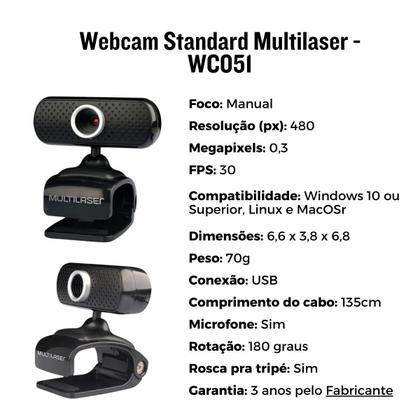 Imagem de Câmera Web Multilaser Wc051 Sd 30fps Cor Preto