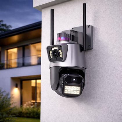 Camera wifi Externa Duas Lentes JT-9687 6MP C/ Sirene Cinza