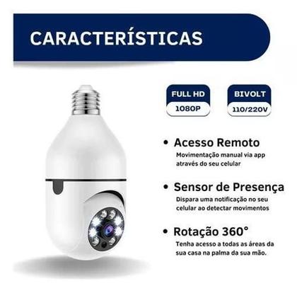 Imagem de Câmera Wifi Ip 360 Giratória Lâmpada Casa Hd E Noturna