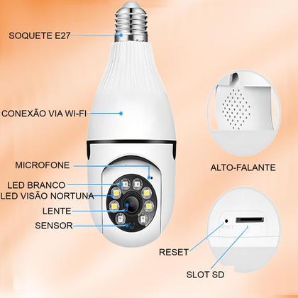 Imagem de Camera Wifi Ip Bocal E27 Hd Lampada Alarme Espiã Led Infra QUE GIRA - JT8177 CMRIP0