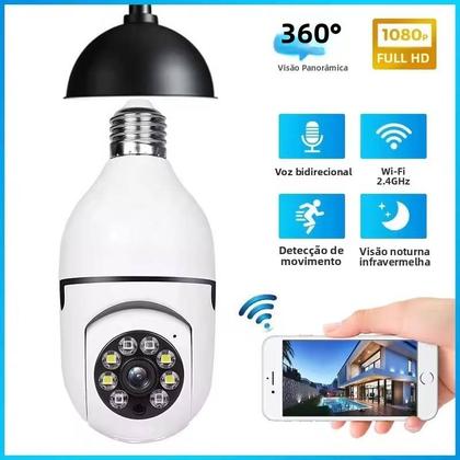 Imagem de Câmera wifi Ip Segurança V360 PRO Lâmpada giratória 360 com bocal rosca full HD visão noturna bivolt