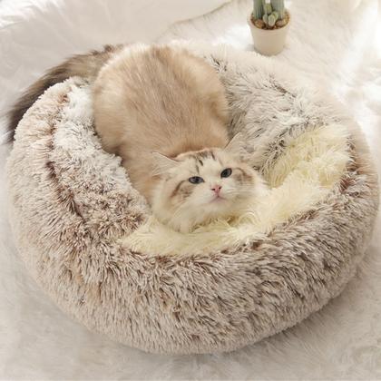 Imagem de Caminha Nuvem Pet Redonda Fechada Cachorros Gatos Tamanho P Marrom