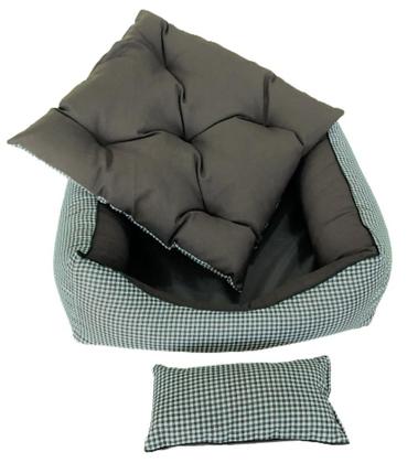Imagem de Caminha pet luxo com travesseiro e almofada dupla face, cor xadrez
