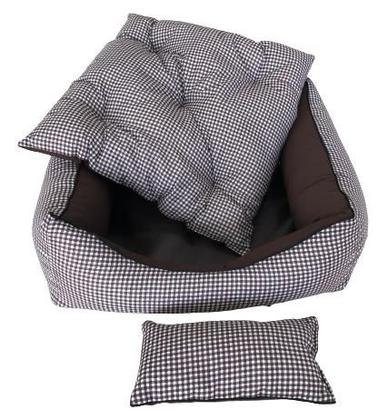 Imagem de Caminha pet luxo com travesseiro e almofada dupla face, cor xadrez