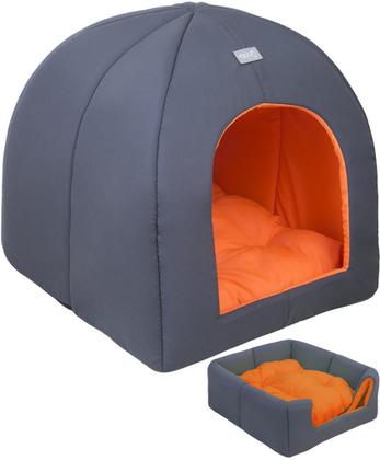 Imagem de Caminhaa Iglu Neon Orange 2x1 Avuk Pet Para Cachorro e Gato Com Almofada 